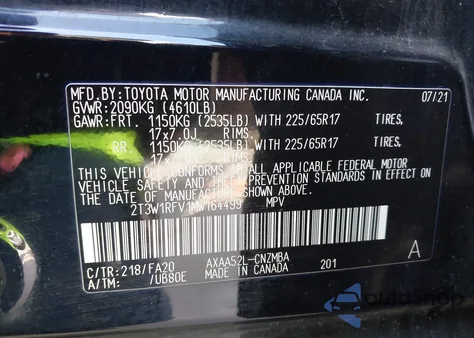 2021 Toyota Rav4 Xle z USA, uszkodzony, nr VIN 2T3W1RFV1MW164499